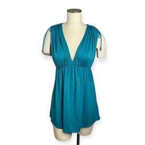 L*Space Rushed Shoulders V Neck Metallic Cover Up Mini Dress Size S